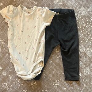 H&M Cherries n Cream Onesie and Gray Leggings Set